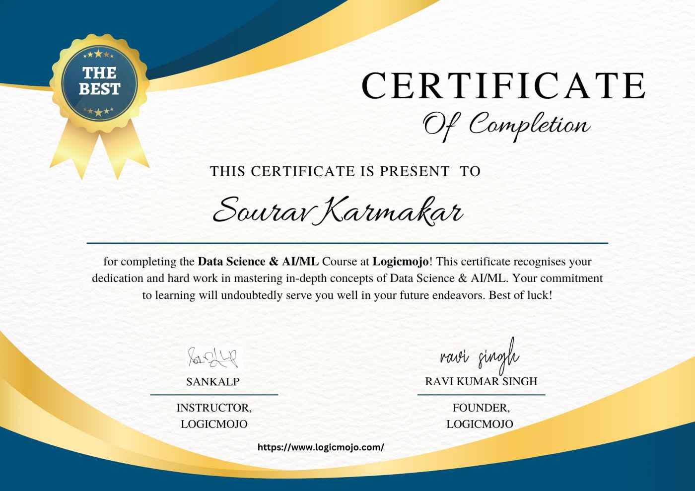 Certificate of Completion