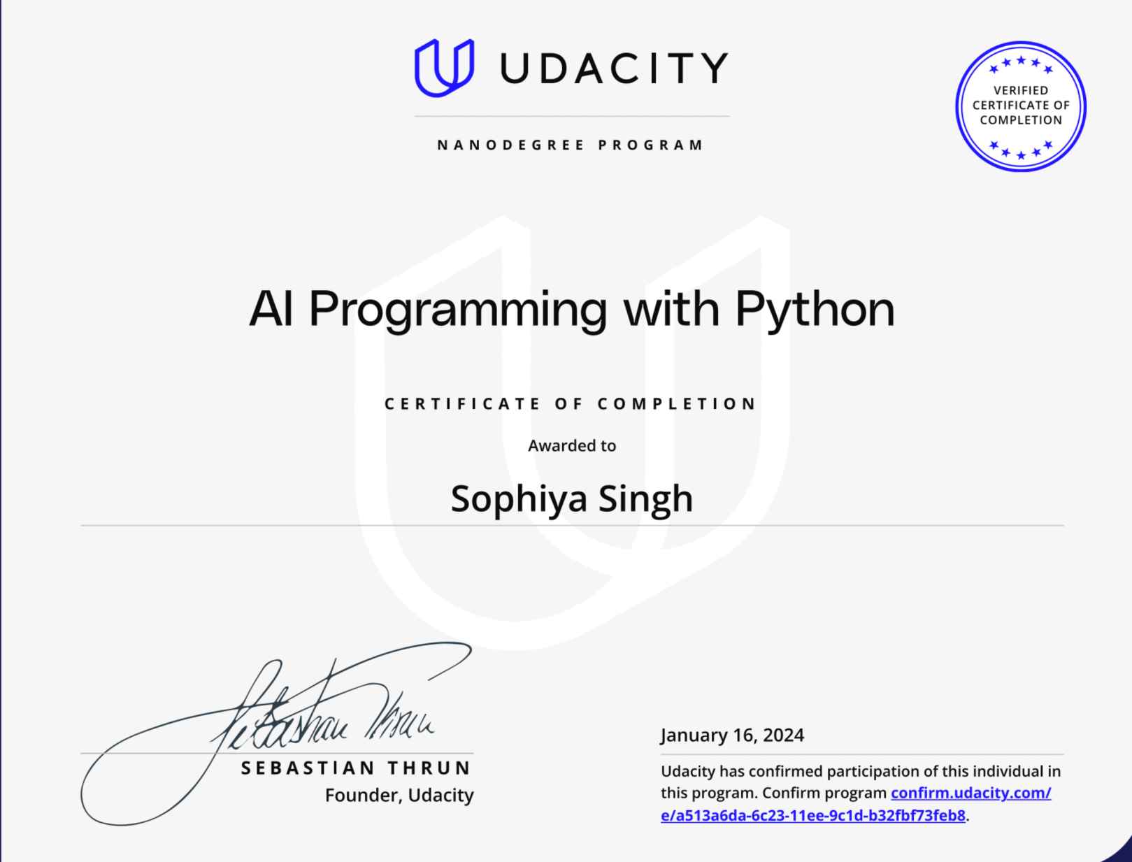 Certificate of Completion
