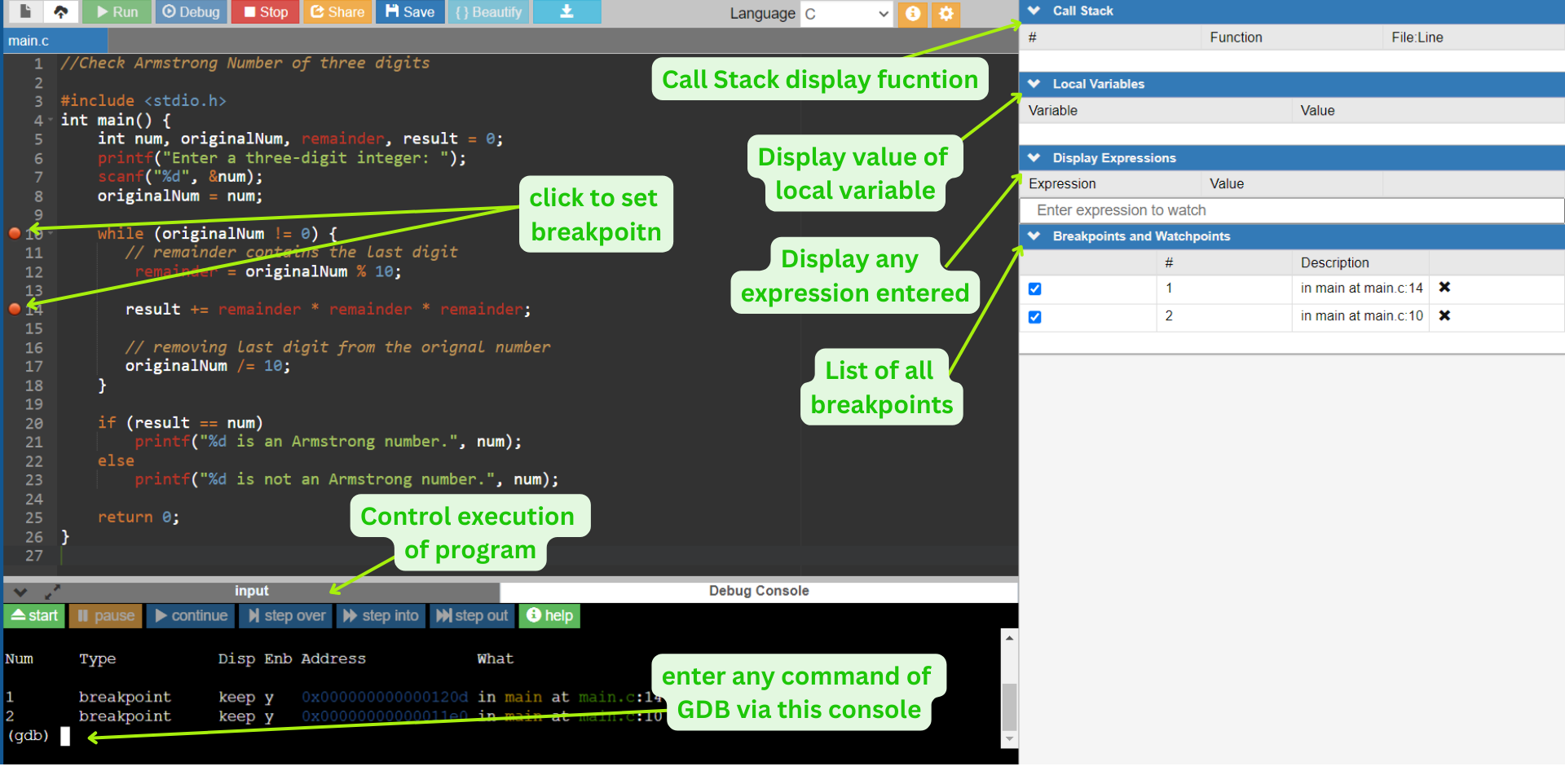 Online GDB Compiler By Logicmojo